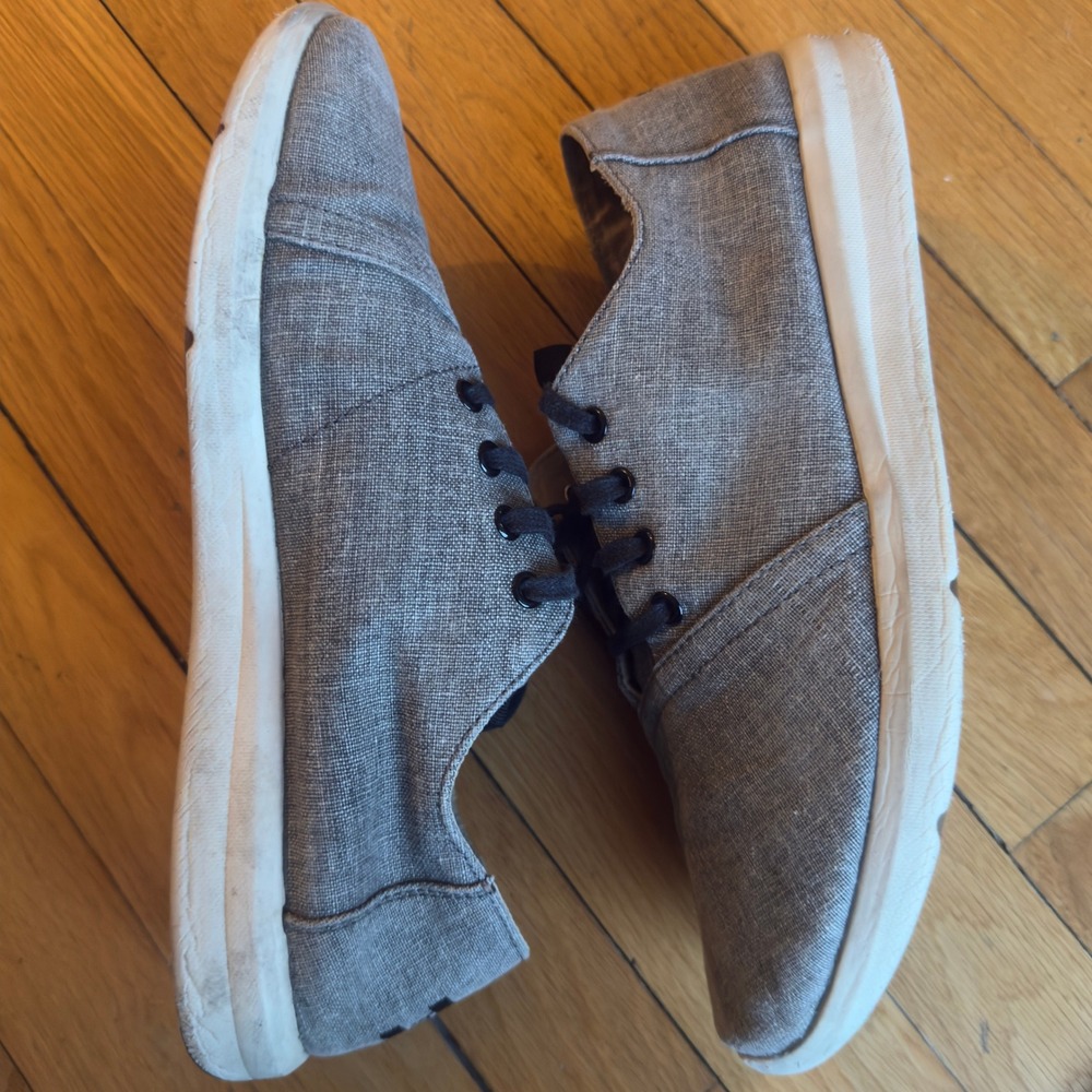 Toms Del Rey Mens Grey Chambray Linen Lace Up Sneakers Size 11 10011628 - Picture 2 of 12